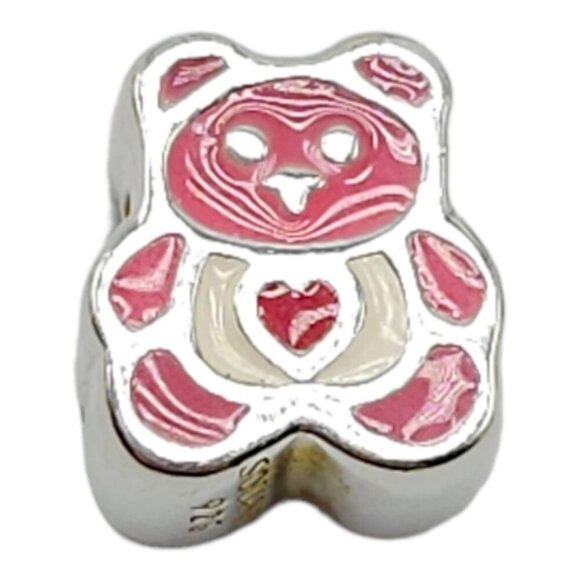 Solvar Sterling Silver Pink Enamel Teddy Bear Slide Charm Kids New Old Stock - Picture 1 of 4